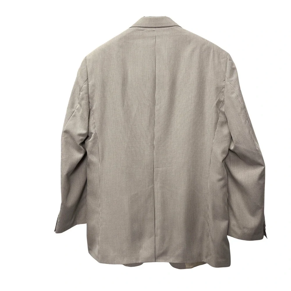 Chaps Men 44L Sport Coat Blazer Jacket Brown White Gingham Micro Check 2 Button